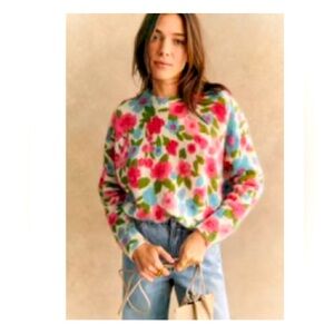 Sezane Janelia Jumper Pink Flowers/ Turquoise - Size M